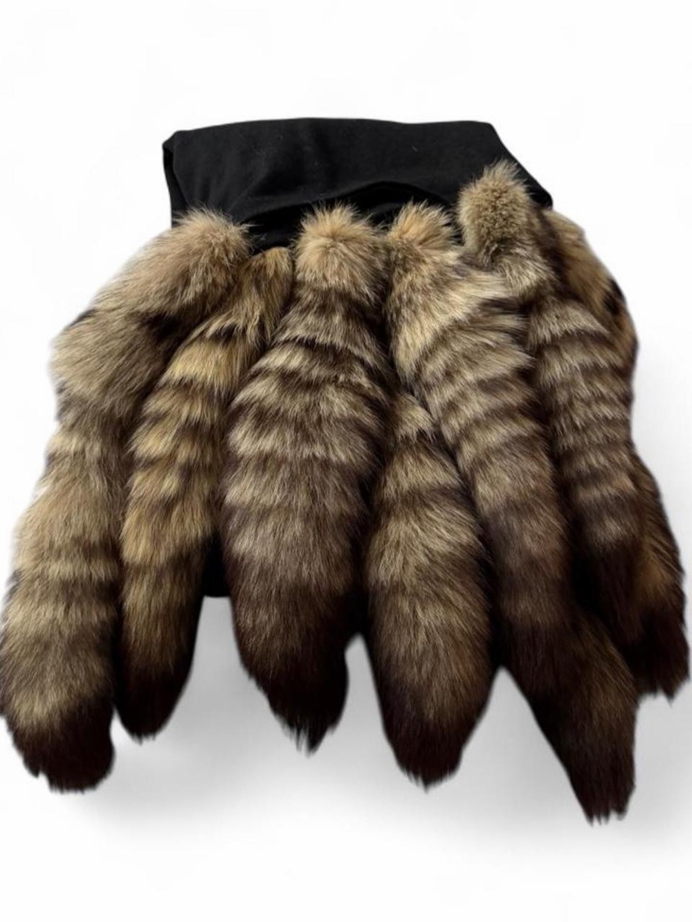 Black wool shawl with real raccoon tails attached